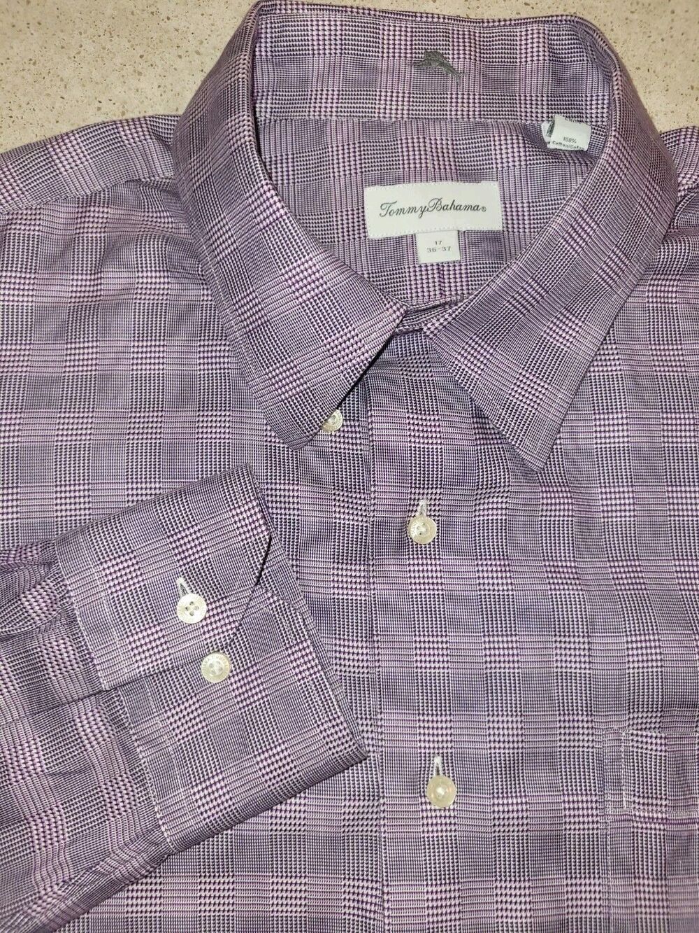 Tommy Bahama Shirt Mens 17 36/37 Purple Plaid Button Down